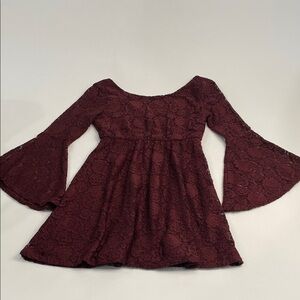 Rewind Burgundy Lace Bell-Sleeve Women’s Dress Super Cute!